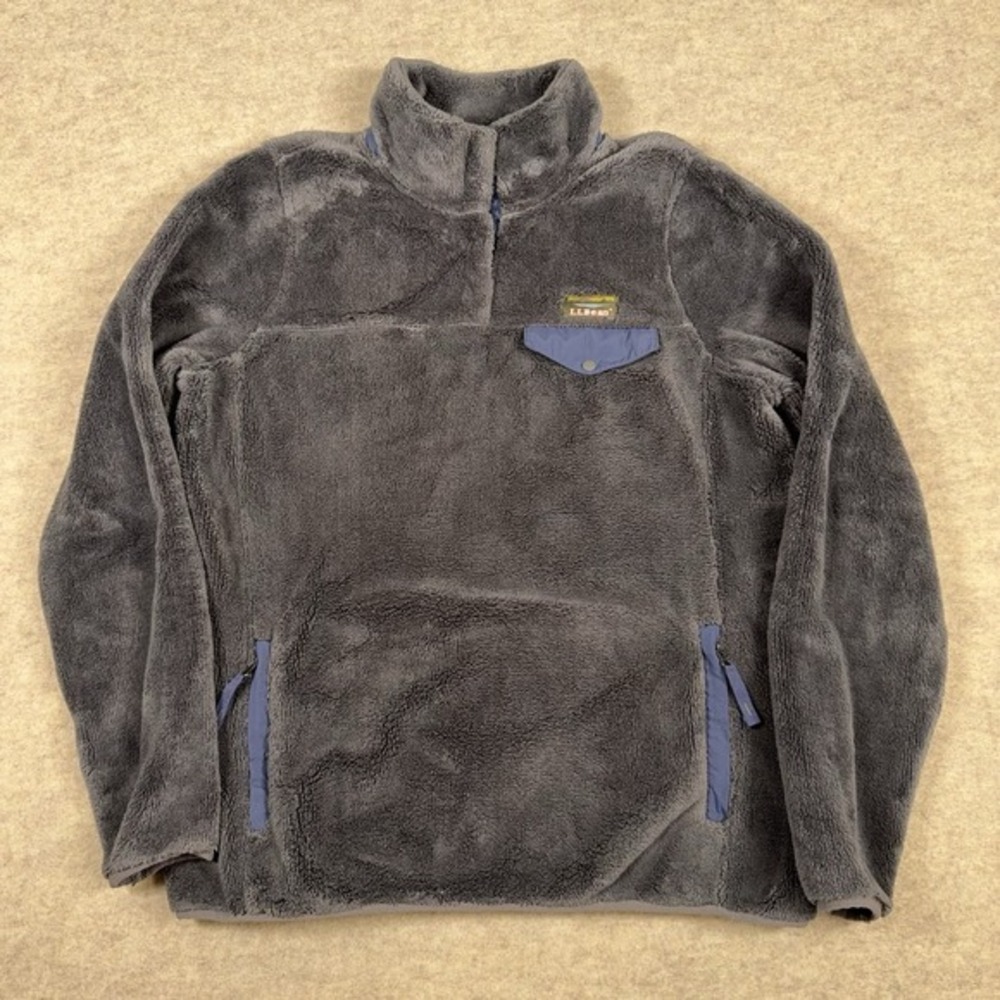 LL Bean Hi-Pile Fleece Pullover 1/4 Snap Jacket Womens Medium Gray Style 505112 - Picture 1 of 13